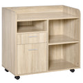 Dulap Imprimantă Birou Multifuncțional 80x40x72 cm, Dulap Joasă cu Sertare, Rafturi, 4 Roți, Culoare Stejar