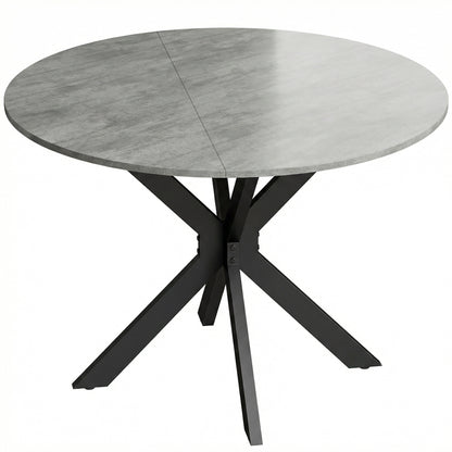 Masă Pliabilă 2-6 Persoane, Blaturi Rabatabile, Structură din Oțel Dublu X, Gri Ciment