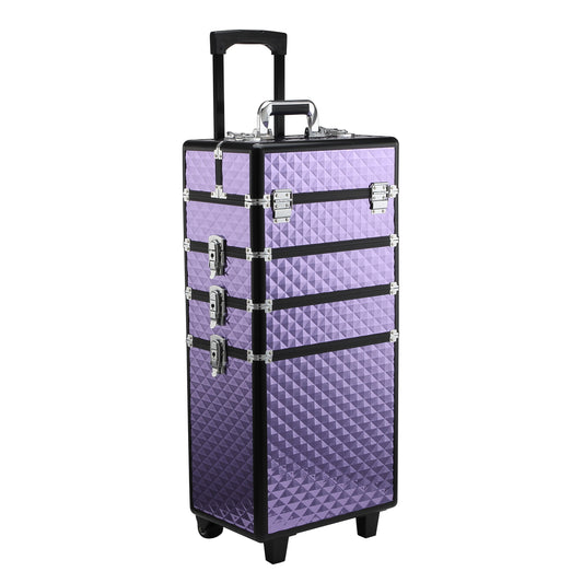 Valiza Machiaj Profesional – Aluminiu Mov cu Trusa Detasabila