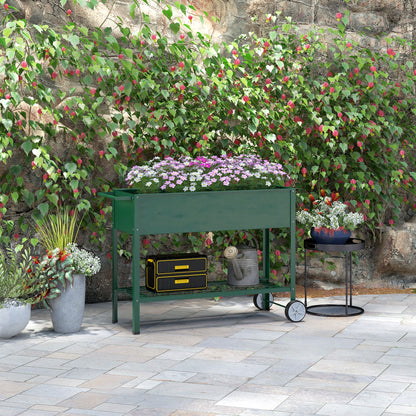 Jardinieră de Exterior cu Raft Inferior pentru Unelte, din Metal, 109x44x80 cm, Verde