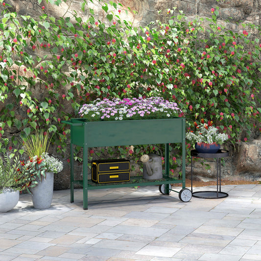 Jardinieră de Exterior cu Raft Inferior pentru Unelte, din Metal, 109x44x80 cm, Verde