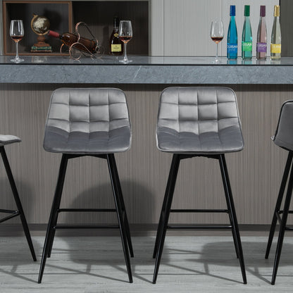 Set 2 Scaune Înalte în Stil Nordic cu Spătar și Suport pentru Picioare, 45x47x88 cm, Gri
