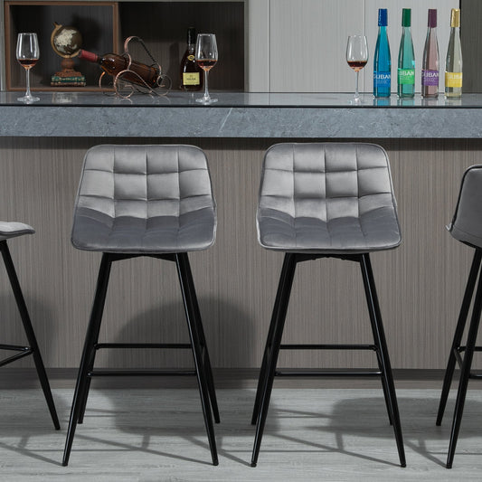 Set 2 Scaune Înalte în Stil Nordic cu Spătar și Suport pentru Picioare, 45x47x88 cm, Gri