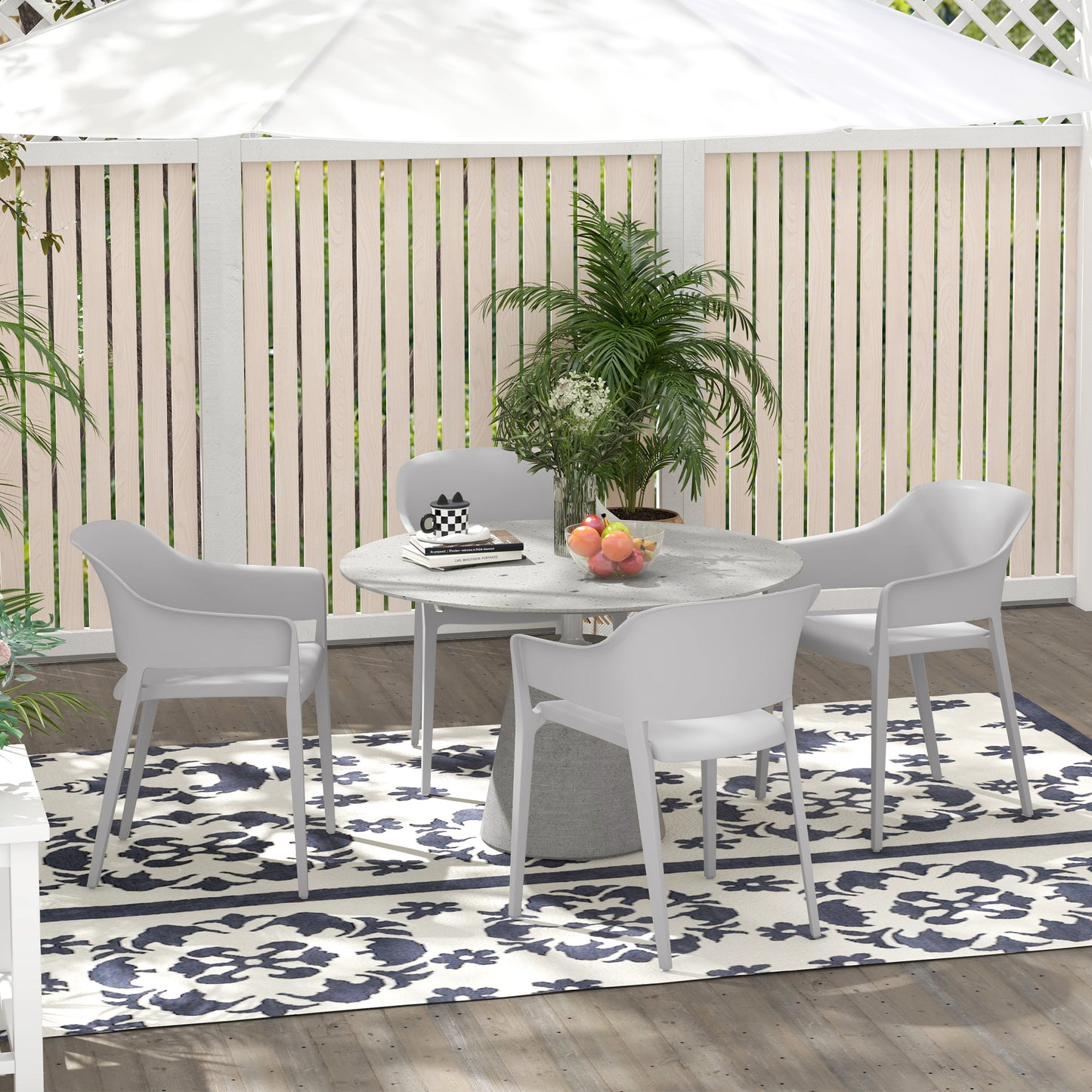 Set 4 Scaune Gradina PP Exterior – Spatar inalt & Cotiera, Stivuibile