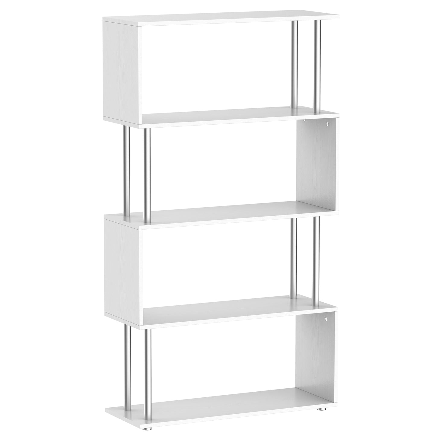 Bibliotecă de Design Modern cu 4 Rafturi, Etajeră Divizoare și Organizator pentru Cărți, 80x30x145cm, Alb