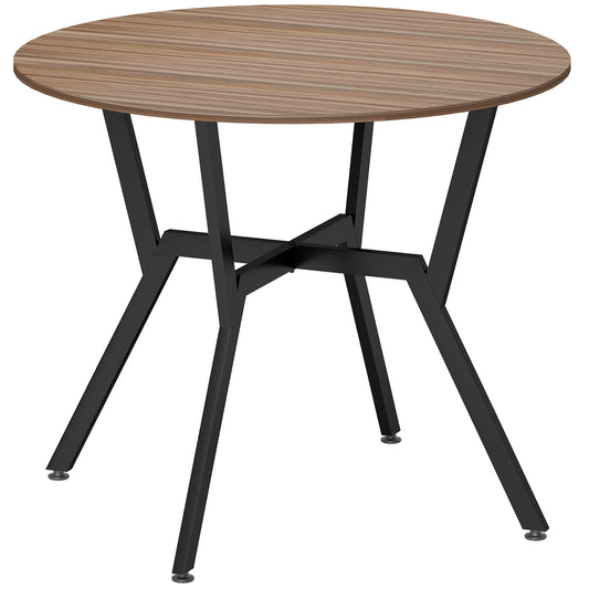 Masă rotundă de living pentru 2 persoane cu suport în formă de X, din lemn și oțel, Ø90x76 cm, negru și maro