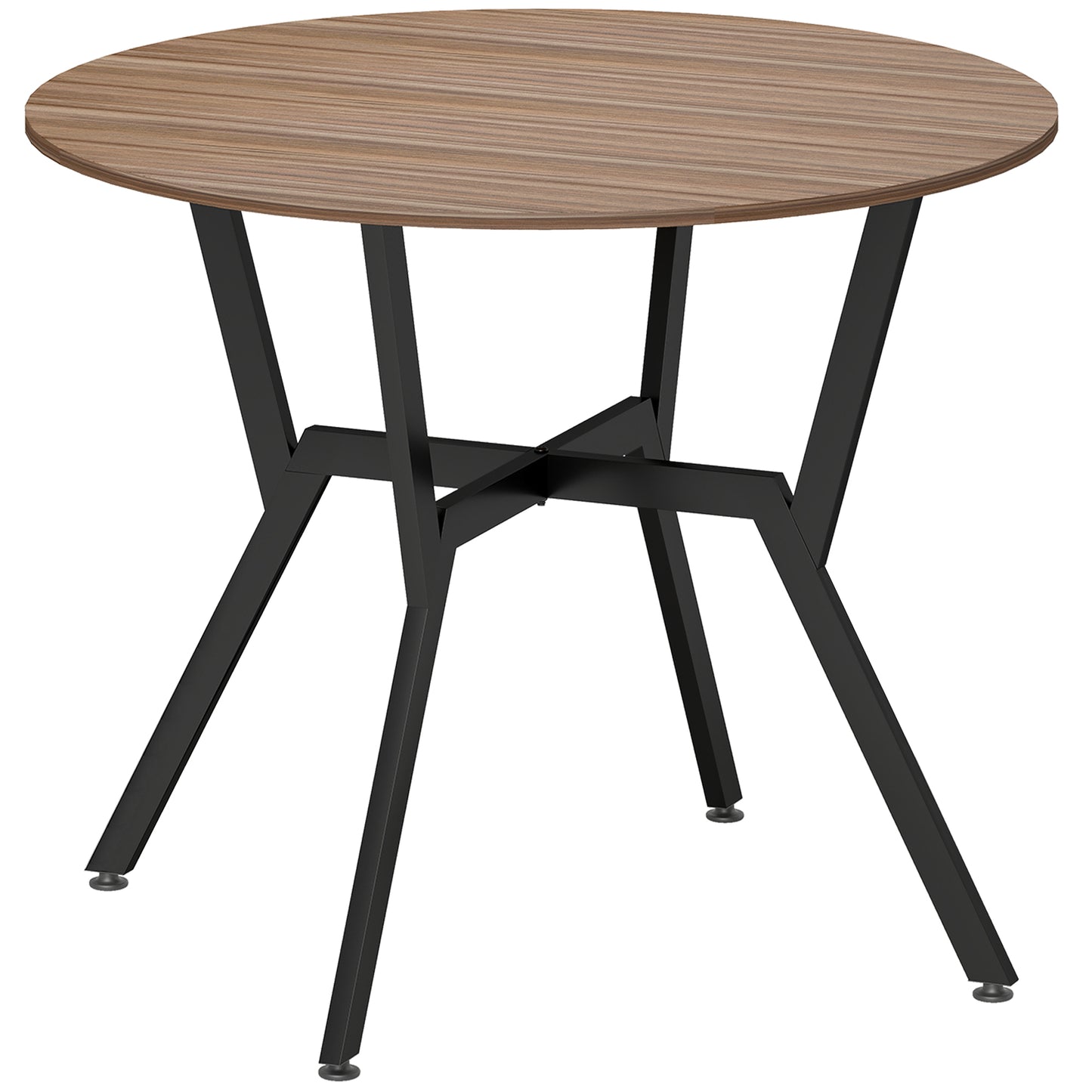 Masă rotundă de living pentru 2 persoane cu suport în formă de X, din lemn și oțel, Ø90x76 cm, negru și maro