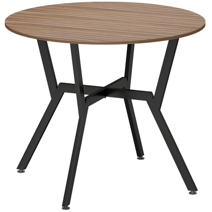 Masă rotundă de living pentru 2 persoane cu suport în formă de X, din lemn și oțel, Ø90x76 cm, negru și maro