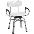 Scaun de Duș Rotativ Reglabil pe Înălțime cu Brațe, Spătar, Capacitate 150 kg, Alb