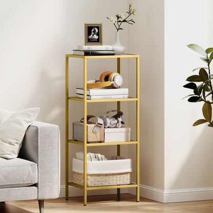 Raft cu 4 Niveluri Minimal din Metal și Sticlă Temperată, 40x30x96,5 cm, culoare Aurie