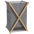 Coș Pliabil pentru Rufe 55L din Material Textil și Cadru din Bambus pentru Cameră și Spălătorie, 41x41x64 cm, Gri