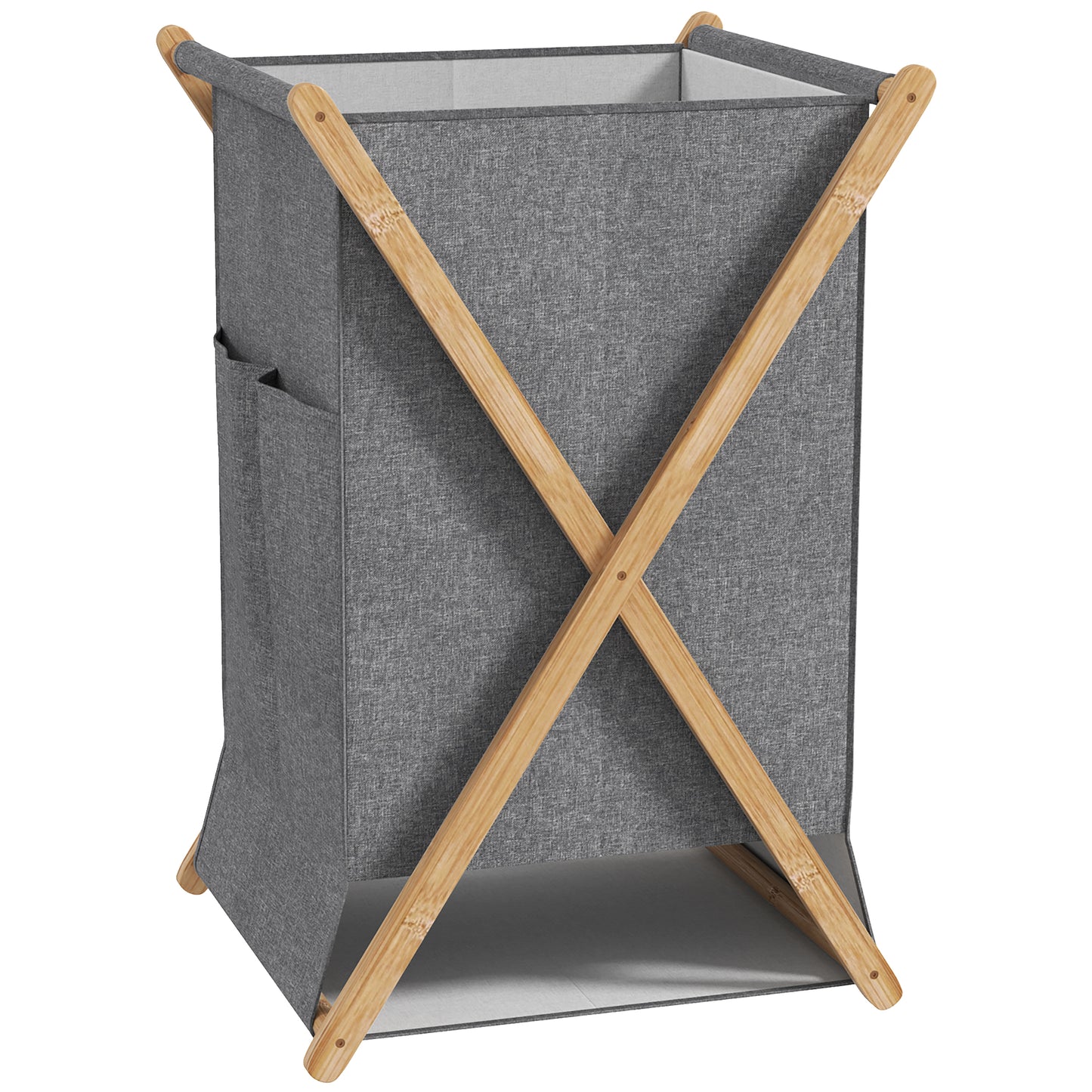Coș Pliabil pentru Rufe 55L din Material Textil și Cadru din Bambus pentru Cameră și Spălătorie, 41x41x64 cm, Gri