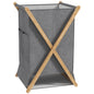 Coș Pliabil pentru Rufe 55L din Material Textil și Cadru din Bambus pentru Cameră și Spălătorie, 41x41x64 cm, Gri