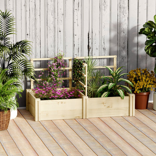 Jardinieră Înălțată din Lemn cu 3 Suporturi pentru Plante, 119x62,5x64 cm, Natural
