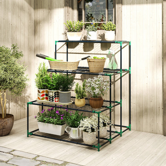 Raft Suport Plante cu 4 Niveluri din Oțel, 94x84x110 cm, Verde Închis