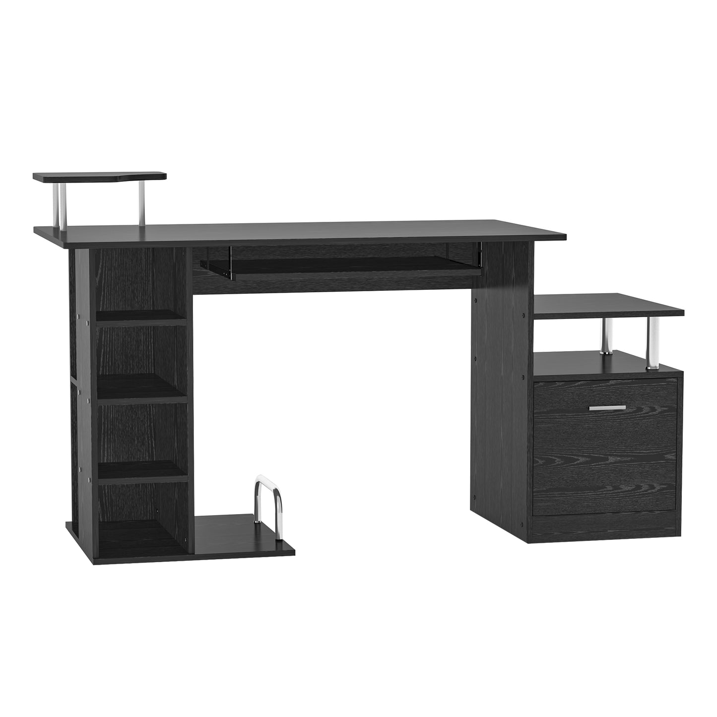 Masa de Birou pentru Calculator, Moderna, Masa de Birou PC cu Etajera Culisanta pentru Tastatura, 152 x 60 x 88 cm, Neagra