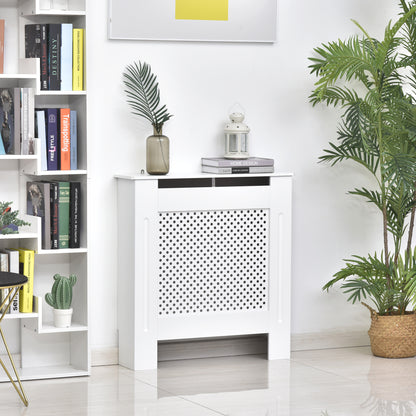 Mască de Calorifer din Lemn cu Grilaj Vertical, Paravan Decorativ pentru Radiator, Dimensiuni 78x82x19 cm, Alb Mat