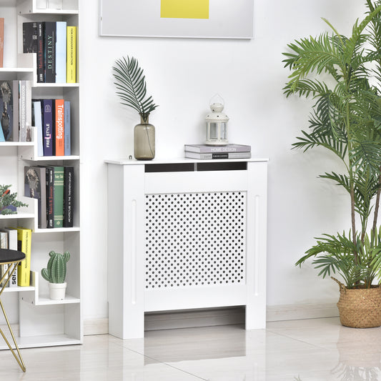 Mască de Calorifer din Lemn cu Grilaj Vertical, Paravan Decorativ pentru Radiator, Dimensiuni 78x82x19 cm, Alb Mat