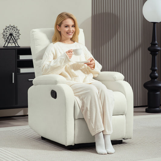 Fotoliu Recliner din In cu Suport Reglabil pentru Picioare, 69x91,5x103 cm, Alb crem
