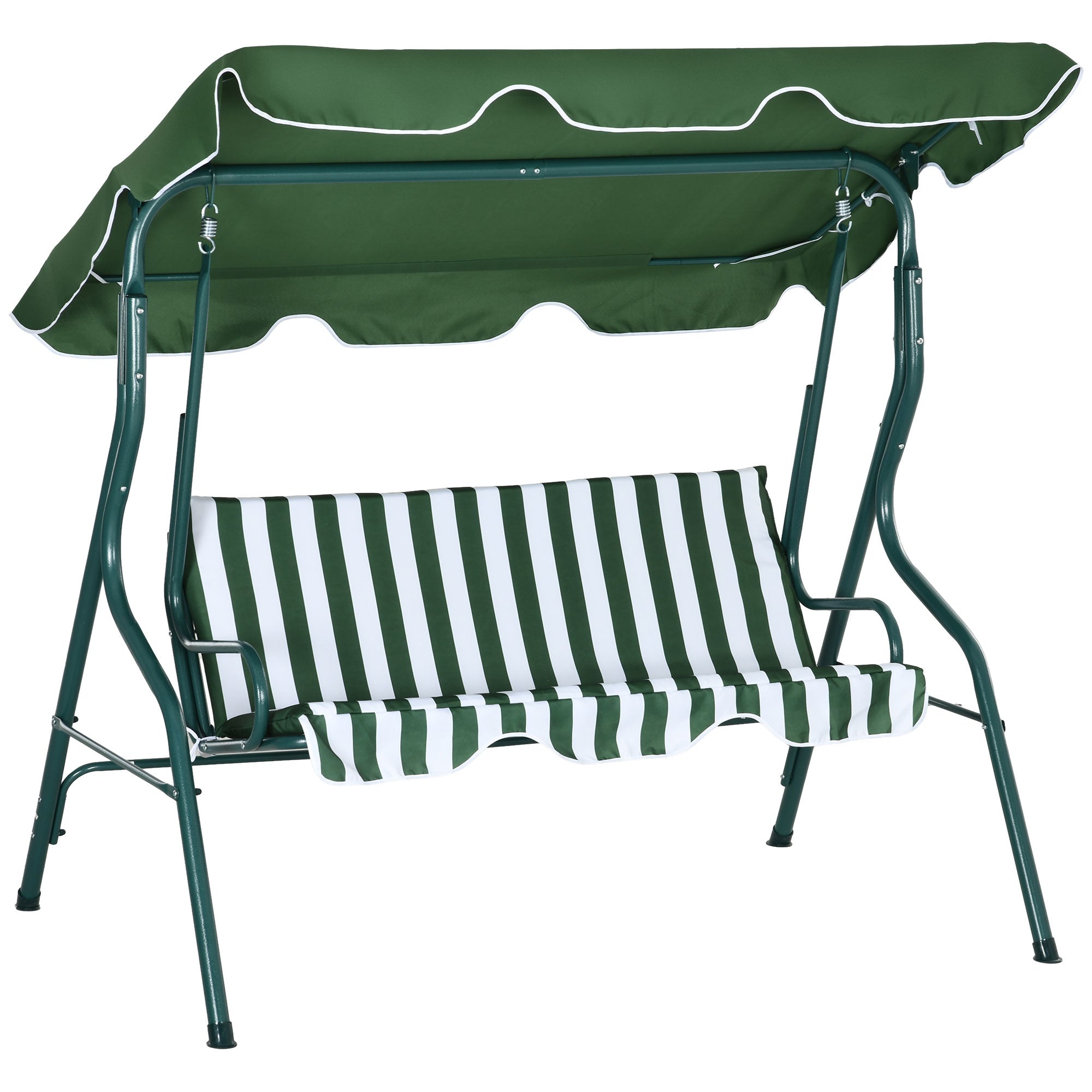 Balansoar cu 3 Locuri cu Acoperis Reglabil si Perne Tapitate, Leagan de Gradina din Otel si Poliester, 170x110x153 cm