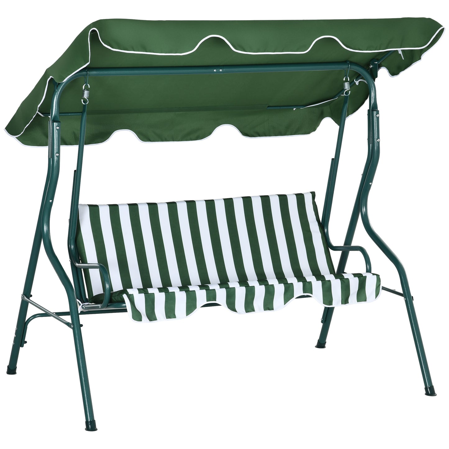 Balansoar cu 3 Locuri cu Acoperis Reglabil si Perne Tapitate, Leagan de Gradina din Otel si Poliester, 170x110x153 cm