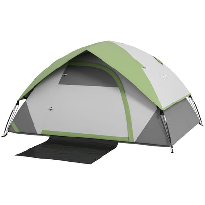 Cort de Camping cu 3 Locuri, Geam din Plasă și Cârlig Felinar, Cort de Camping din PE, 270x210x150 cm, Verde