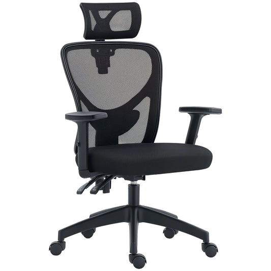 Scaun de birou ergonomic cu înălțime reglabilă, suport lombar și tetieră, 66x61x106-116cm, negru