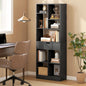 Bibliotecă Modernă din Lemn cu Sertar Central și Kit Anti-răsturnare, 60x26x158 cm, Negru