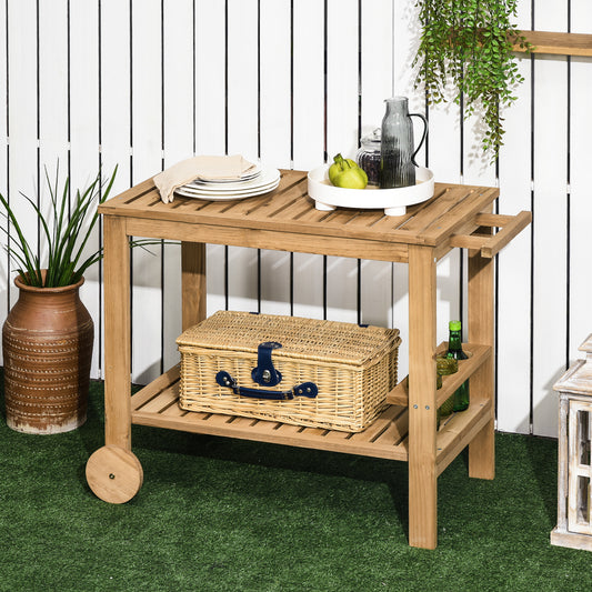 Cărucior de Servire pentru Grădină din Lemn de Brad, Cărucior cu Rafturi și Suport pentru Sticle, 95x47x74 cm, Natural