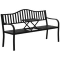 , Băncuță de grădină, Cu masă de cafea integrată, Metal,150 x 58.5 x 90 cm, Negru