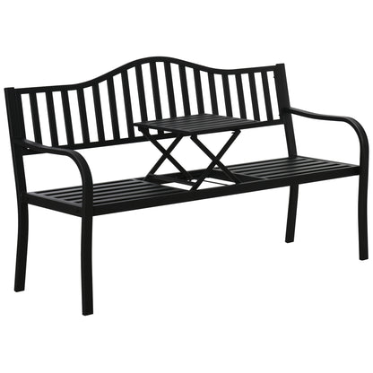 , Băncuță de grădină, Cu masă de cafea integrată, Metal,150 x 58.5 x 90 cm, Negru