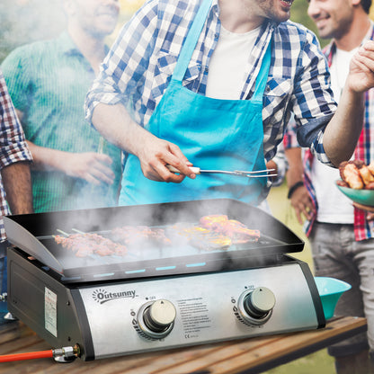 Gratar cu gaz si 2 arzatoare, BBQ antiaderent pentru masa cu picioare reglabile, putere 6kW, 48.5x46x21cm, negru