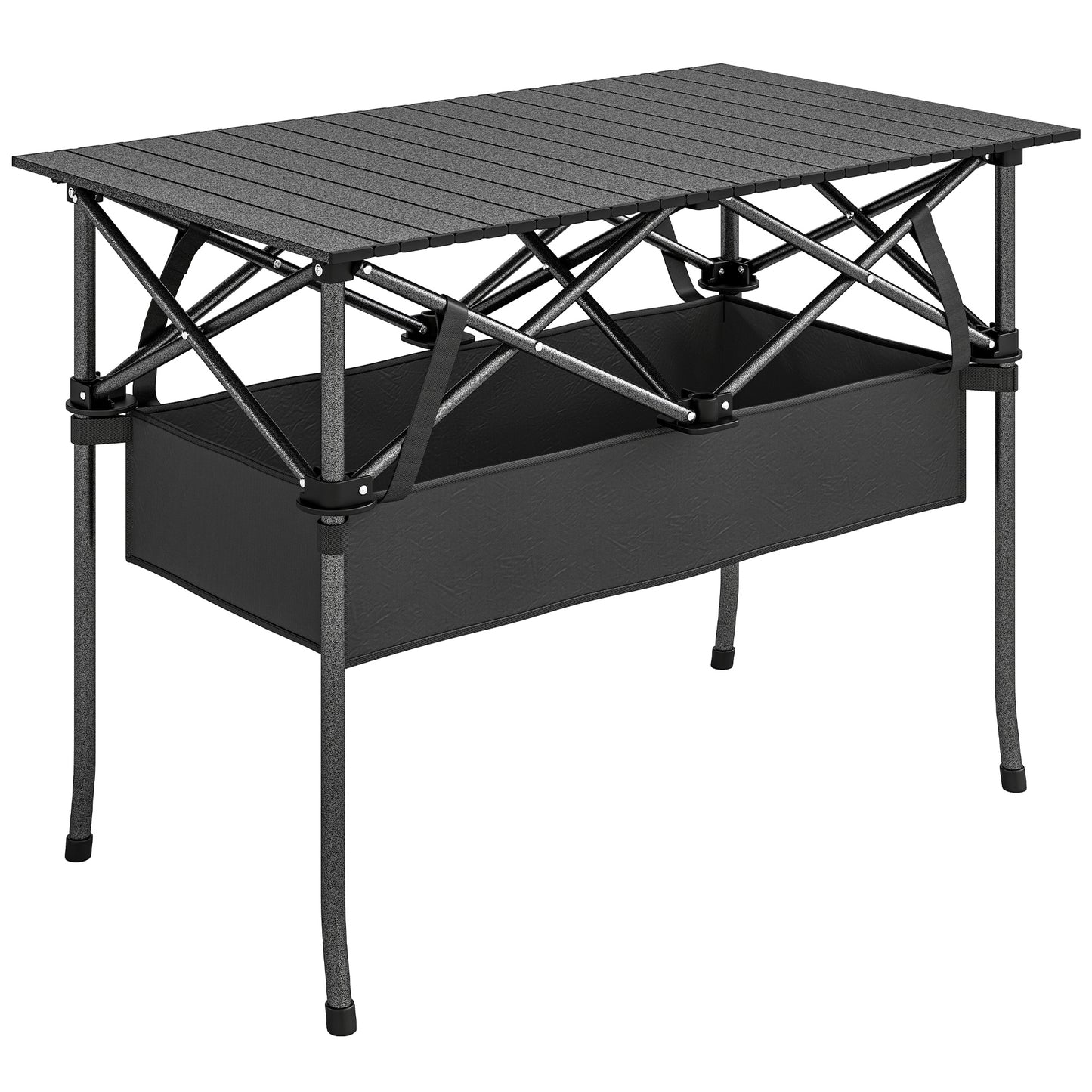 Masă de Picnic Pliabilă și Portabilă  cu Plasă de Depozitare și Geantă de Transport, pentru Camping și Exterior, Neagră