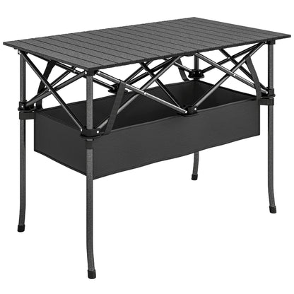 Masă de Picnic Pliabilă și Portabilă  cu Plasă de Depozitare și Geantă de Transport, pentru Camping și Exterior, Neagră