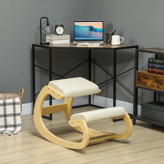Scaun pentru Genunchi cu Mișcare de Legănare, Scaun Ergonomic Postural din Material Textil, 55x85x55 cm, Alb Crem
