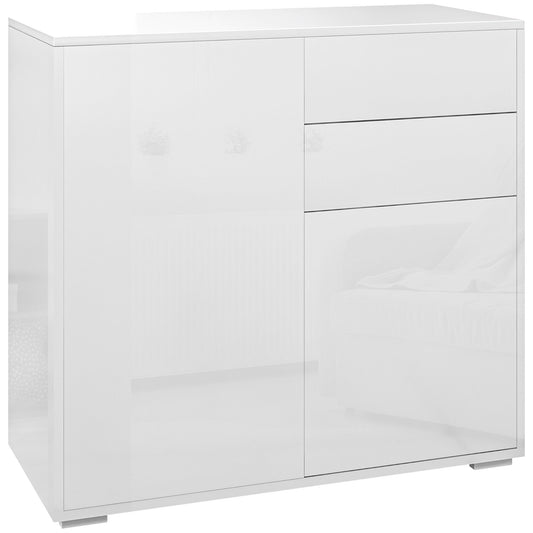 Comoda cu 2 dulapuri si 2 sertare, 79x36x74cm, alb lucios