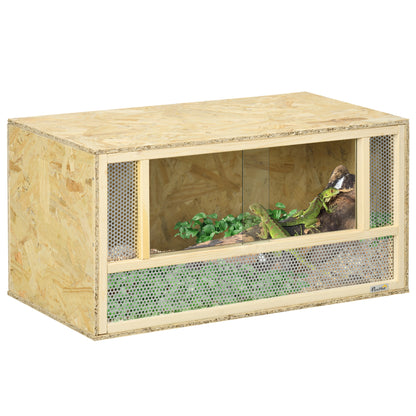Terariu pentru Reptile cu Uși din Sticlă Glisante și Panouri din Plasă, 40x80x40 cm, Lemn Natural