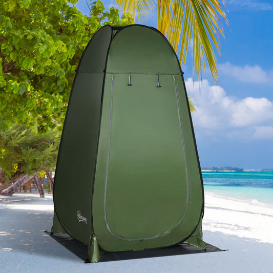 Cort de Duș pentru Camping cu Ușă cu Fermoar, Geantă de Transport și Buzunar, 126x124x189 cm, Verde Închis