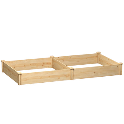 Pat de Grădină Ridicat de Exterior cu Separator Central și Bază Deschisă, Jardinieră din Lemn de Brad, pentru Flori, Legume, Balcon, Grădină, 235x121x26 cm, Culoare Lemn