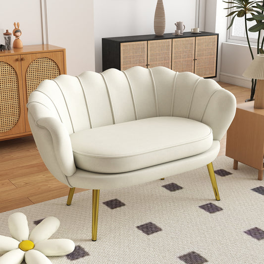 Canapea Vintage 130×77×77 cm – 2 Locuri, Catifea Crem, Stil Chic