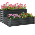 Jardinieră pentru Cultivare Înălțată pe 2 Niveluri, Structură din Oțel, Spațiu Depozitare Inferior, 120x101x58 cm, Gri Închis