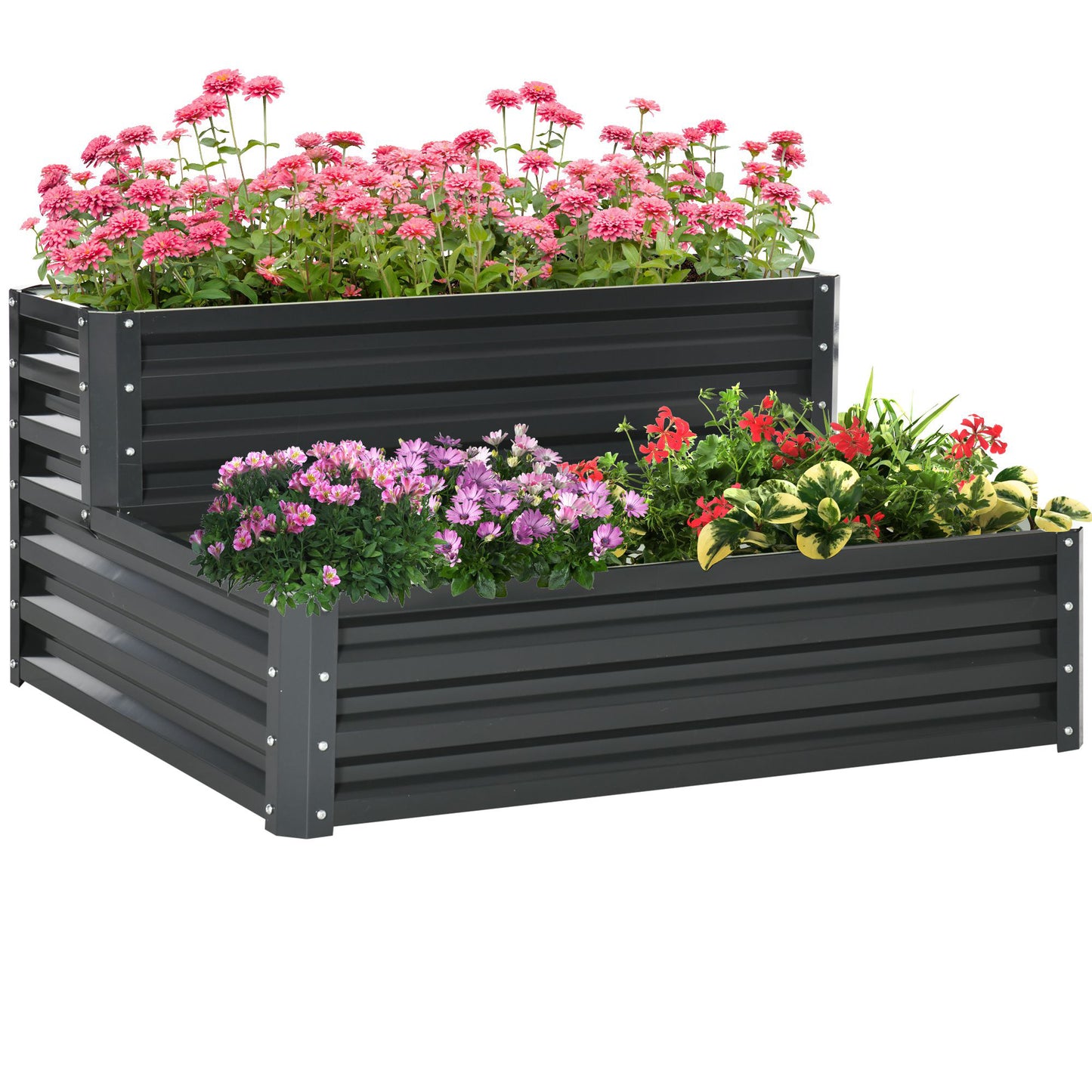 Jardinieră pentru Cultivare Înălțată pe 2 Niveluri, Structură din Oțel, Spațiu Depozitare Inferior, 120x101x58 cm, Gri Închis