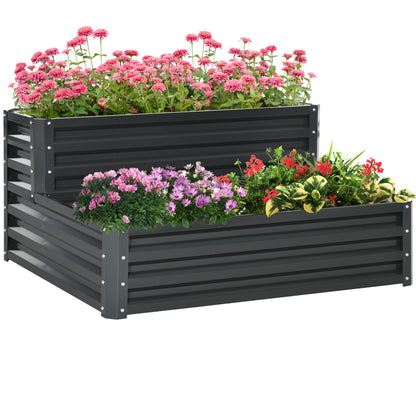 Jardinieră pentru Cultivare Înălțată pe 2 Niveluri, Structură din Oțel, Spațiu Depozitare Inferior, 120x101x58 cm, Gri Închis