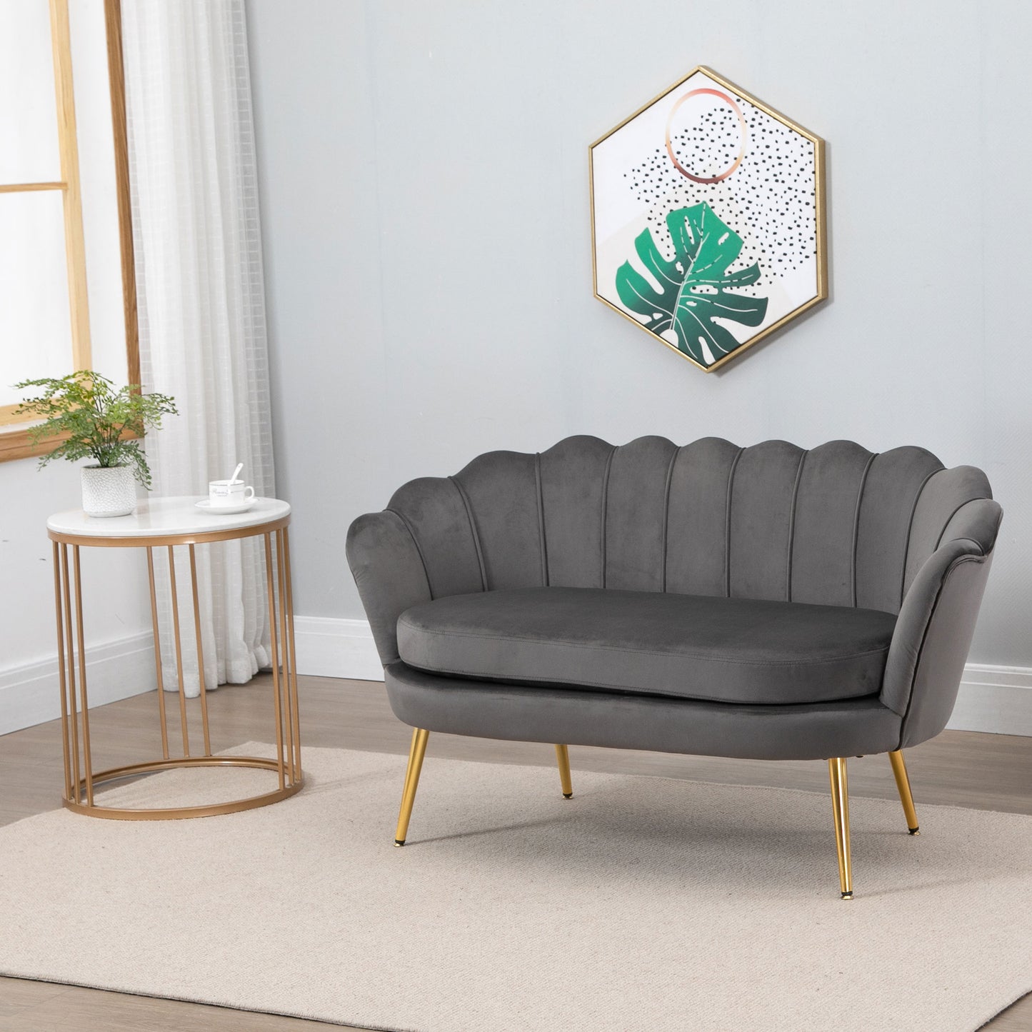 canapea din catifea, 2 locuri,130x63x73cm, gri