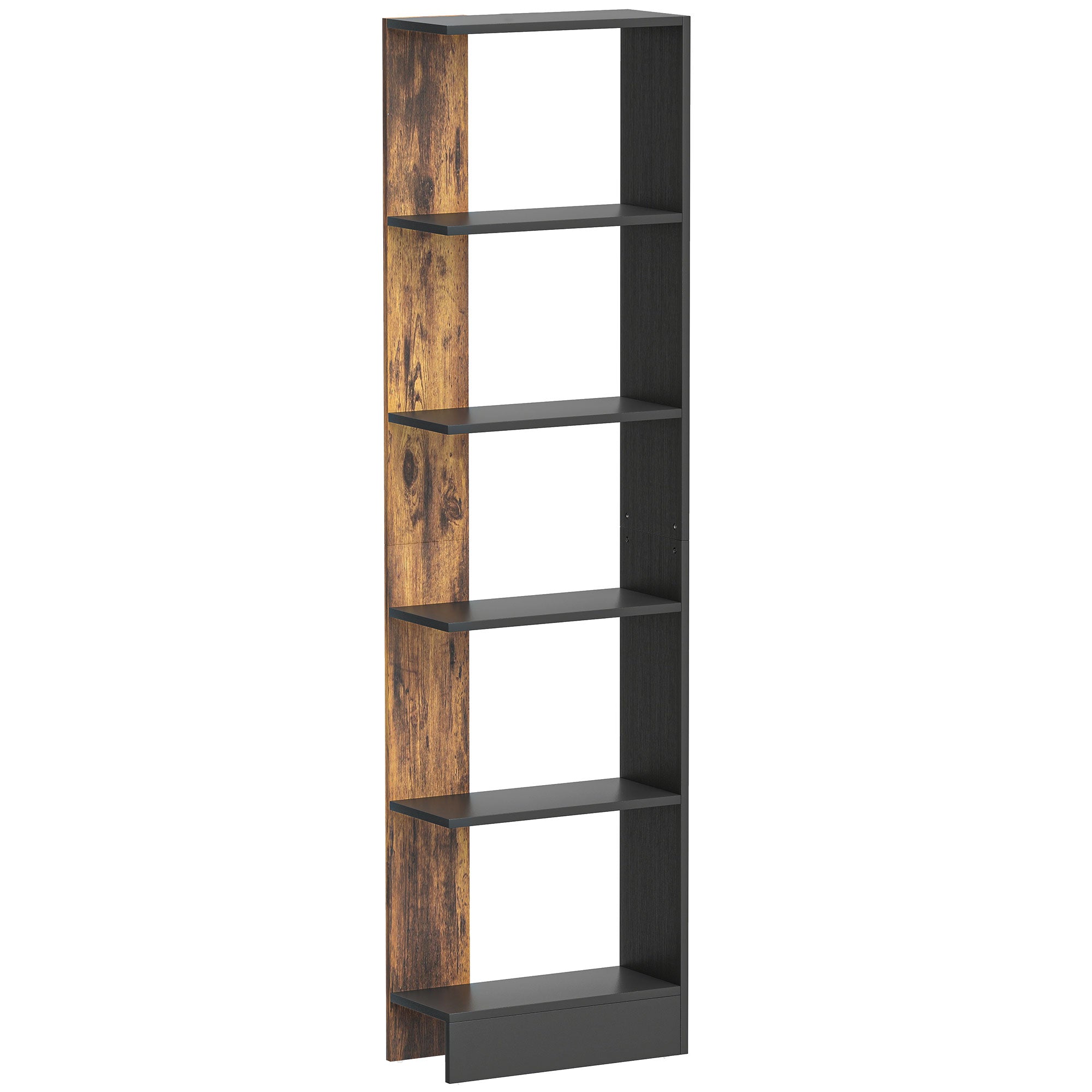 Raft Îngust cu 5 Etajere, Raft Economisitor de Spațiu Modern din Lemn, Bibliotecă pentru Baie, Living, Dormitor, Birou, 45x21x170 cm, Maro Rustic