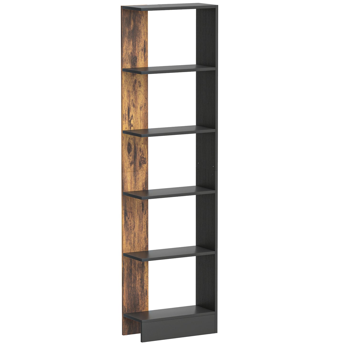 Raft Îngust cu 5 Etajere, Raft Economisitor de Spațiu Modern din Lemn, Bibliotecă pentru Baie, Living, Dormitor, Birou, 45x21x170 cm, Maro Rustic