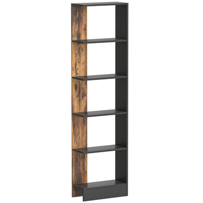 Raft Îngust cu 5 Etajere, Raft Economisitor de Spațiu Modern din Lemn, Bibliotecă pentru Baie, Living, Dormitor, Birou, 45x21x170 cm, Maro Rustic