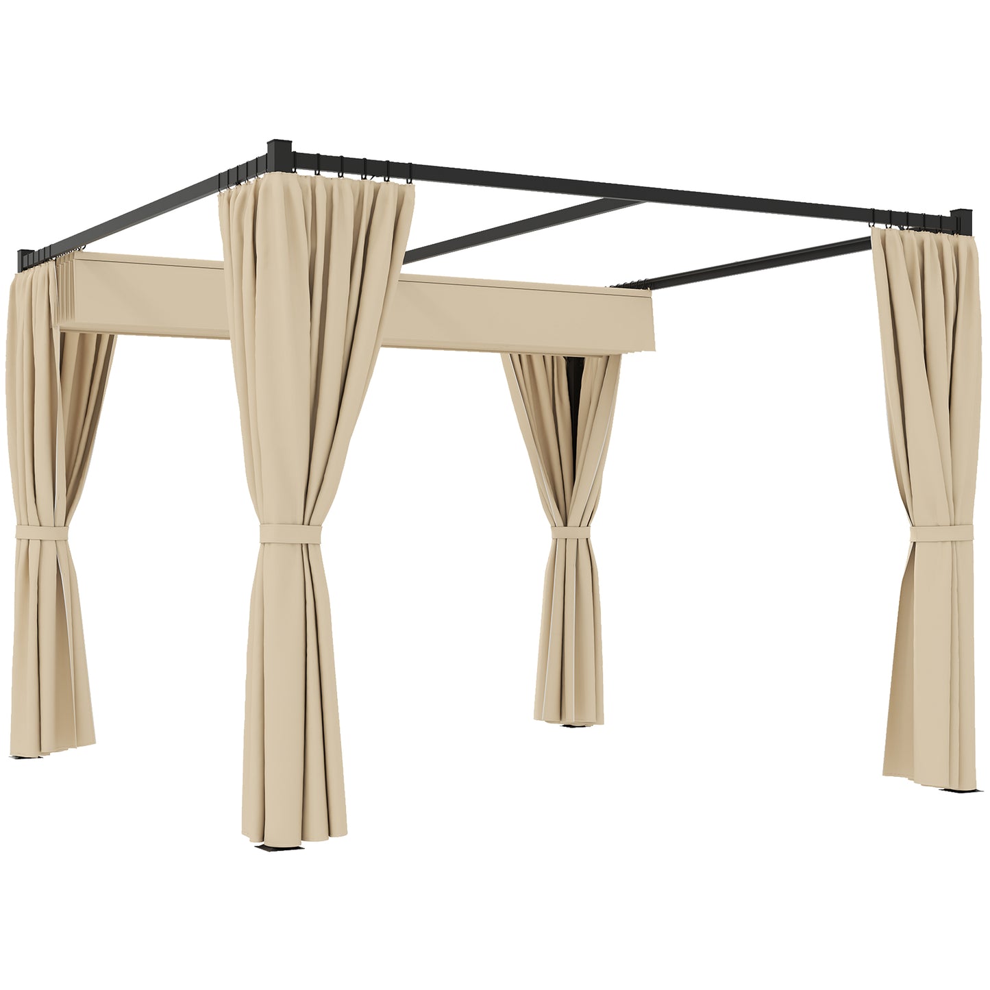 Pergolă de Grădină cu Acoperiș Retractabil și Perdele, din Metal și Poliester, 300x300x227 cm, Bej