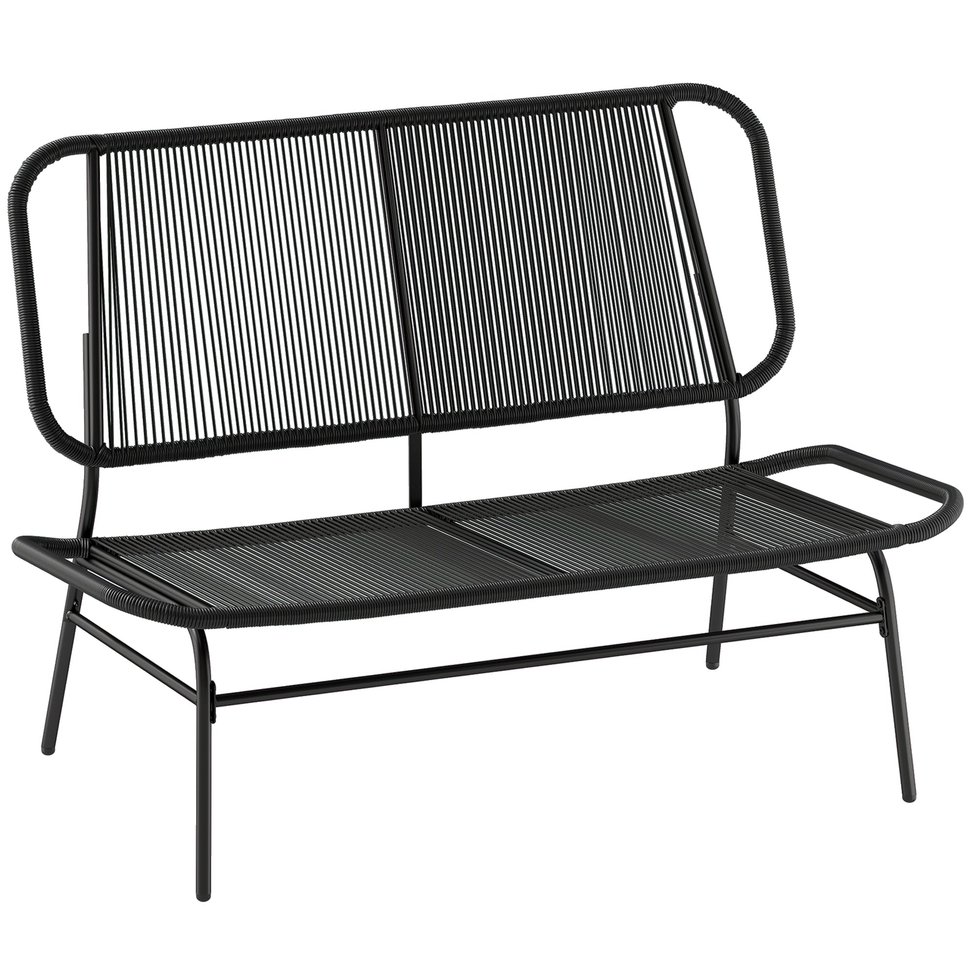 Canapea Rattan cu 2 Locuri, Loveseat cu Șezut și Spătar Împletit, Negru.