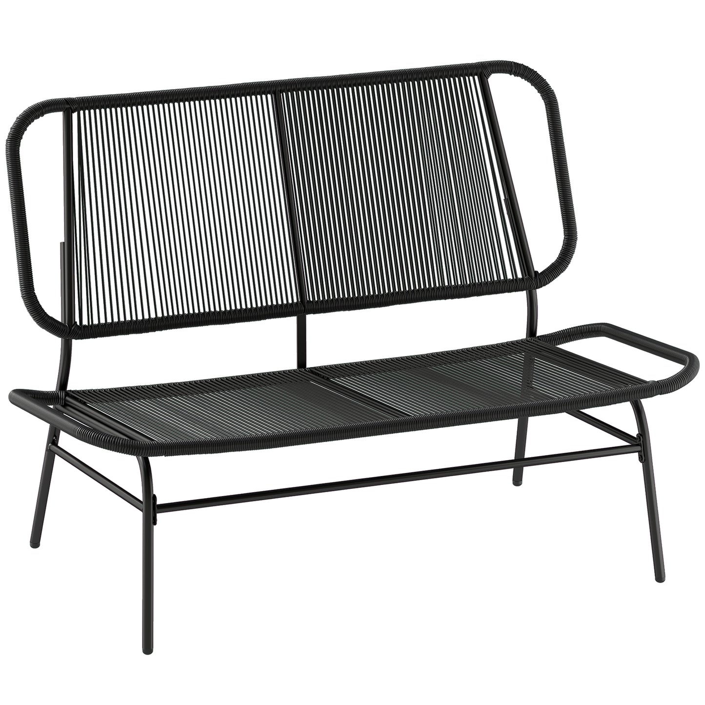 Canapea Rattan cu 2 Locuri, Loveseat cu Șezut și Spătar Împletit, Negru.